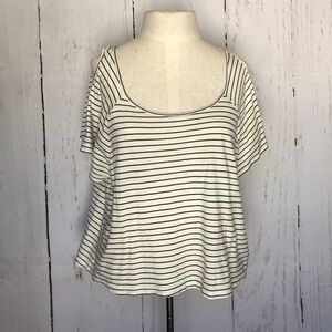 GUESS ivory and navy striped cold shoulder